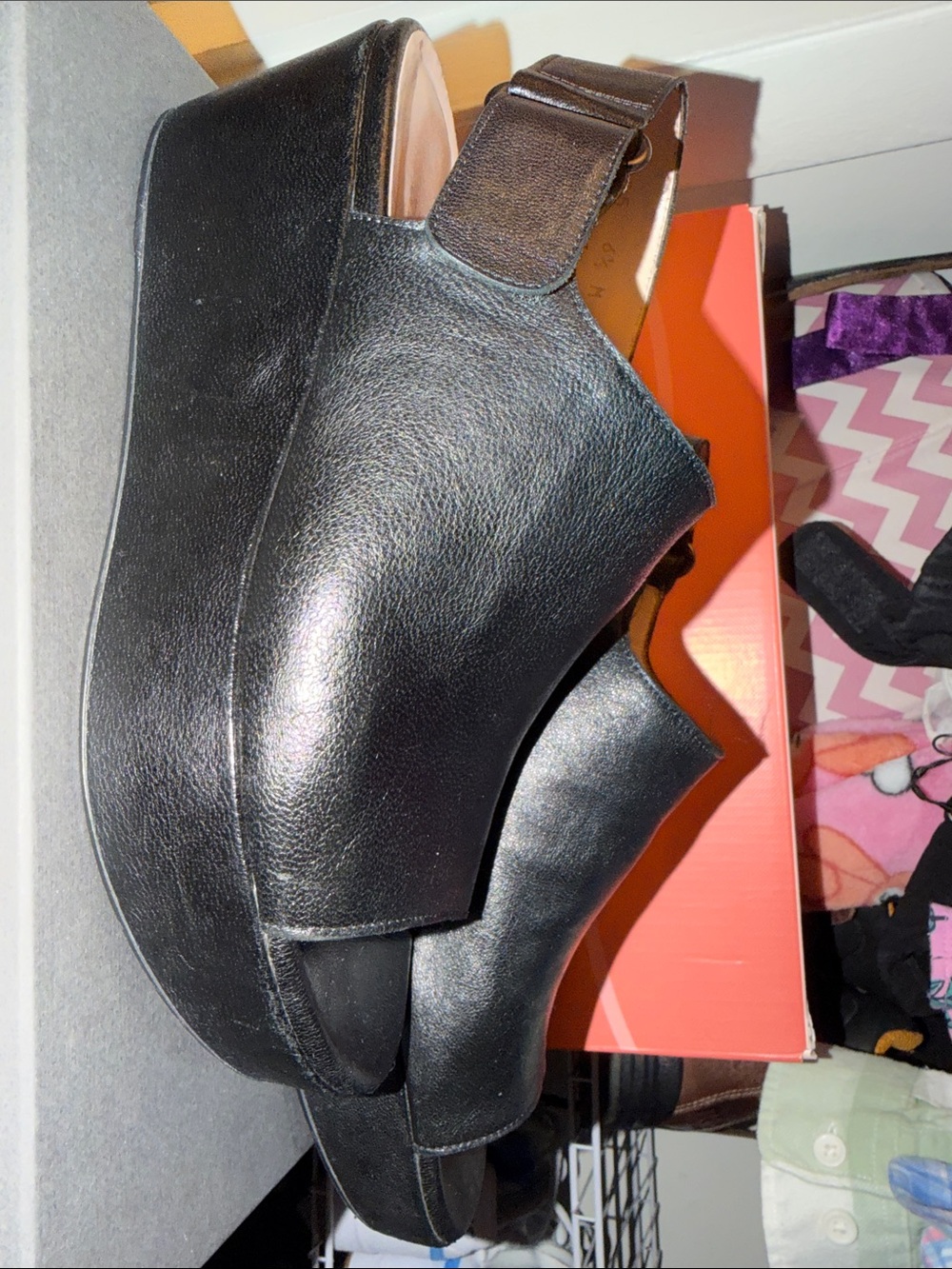 Stuart Weitzman Black Leather Platform Slingback Sandals